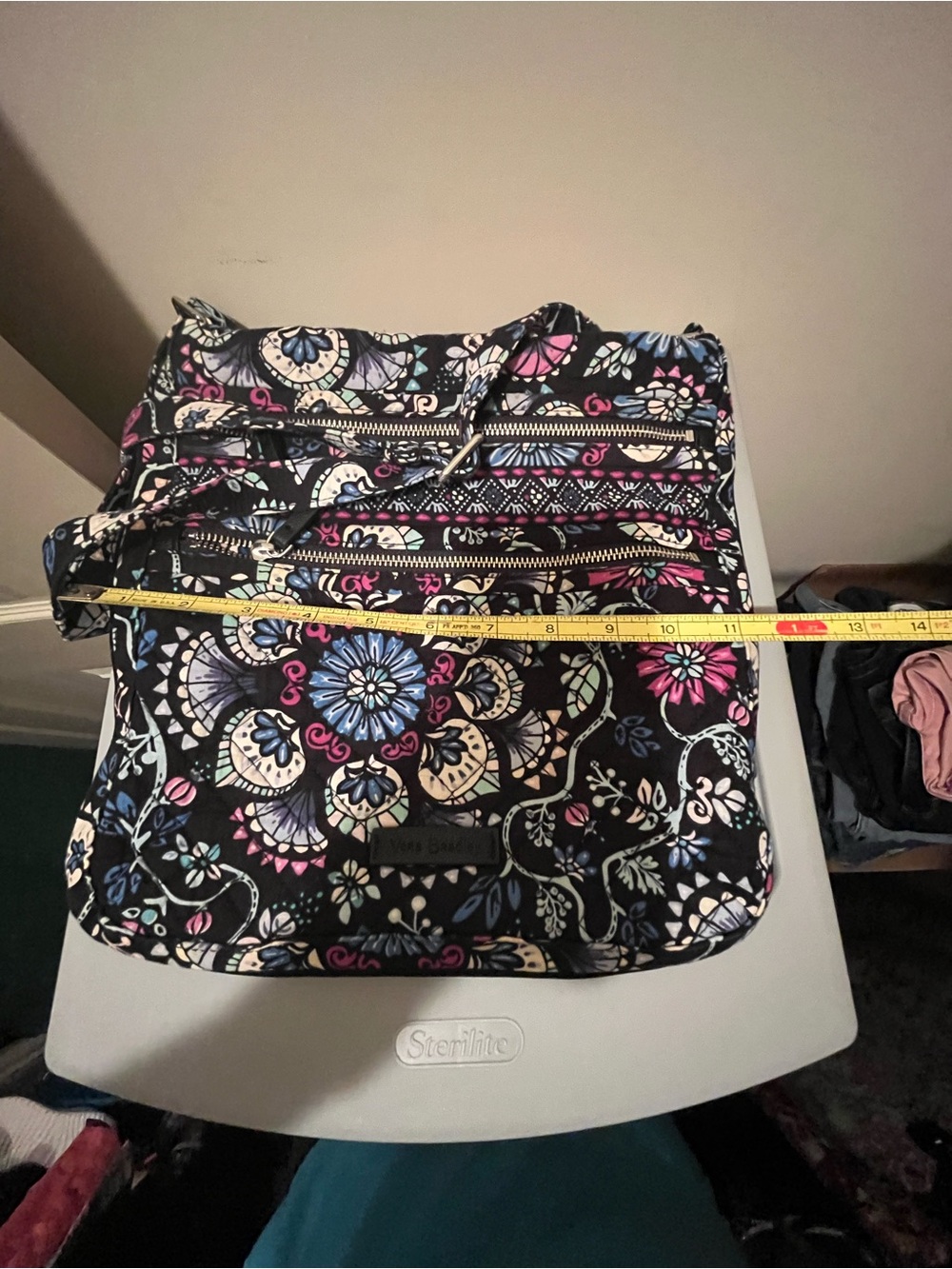 Vera Bradley Black Floral Quilted Shoulder Bag with Pink, Blue & Cream Accents - Picture 7 of 8